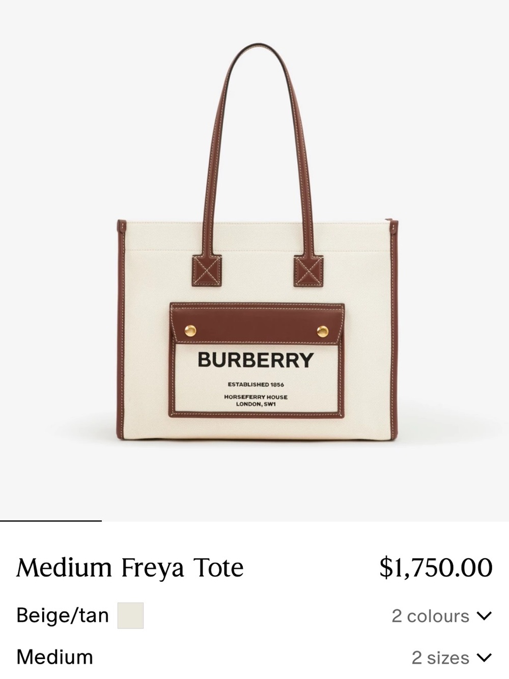Burberry Beige Canvas Tote with Brown Leather Trim